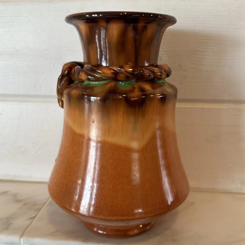 Manuel Garcia Arroyo Signed Pottery Brown & Green Glazed Ceramic Vase